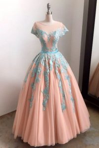 Unique Baby Blue Lace Appliques Long Formal Prom Dress