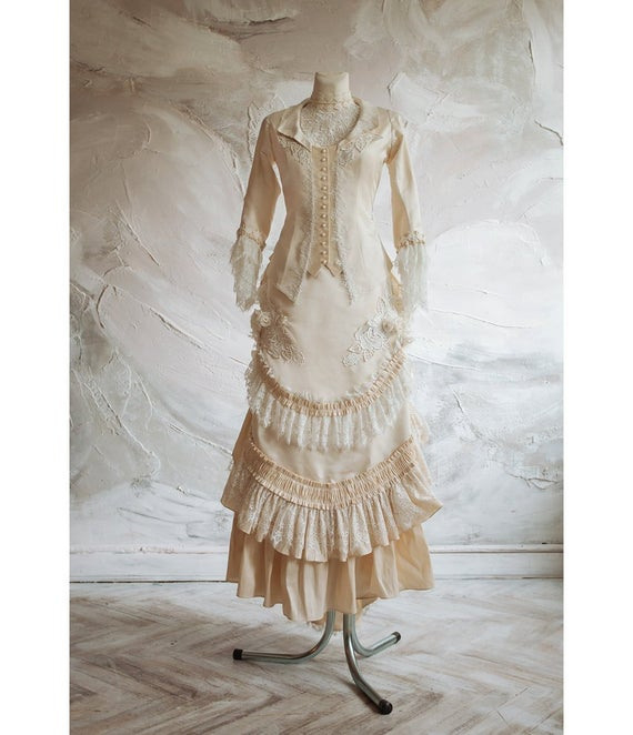 Viktorianische Hochzeit Seidenkleid Historisches Kleid
