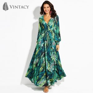 Vintacy Women's Maxi Dress Floral V Neck Plant Print Lace