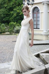 Vintage Ivory Cowl Wedding Dress  Kleid Hochzeit Chiffon