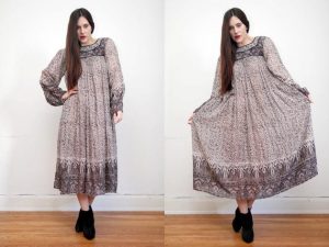 Vintageindische Baumwolle Gaze Boho Kleid Hippie Kleid