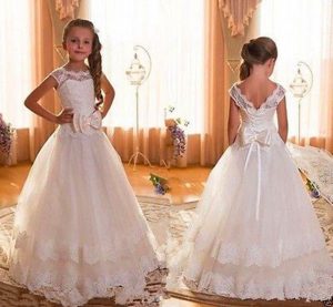 Weiß/Elfenbein Blumenmädchen Kleid Mädchen Kinder Spitze