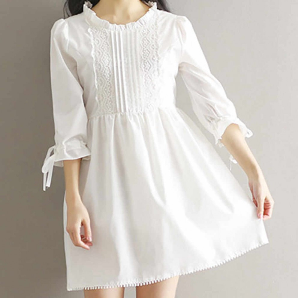 Weiß Kleid Schöne Süße Mädchen Japanischen Stil Spitze
