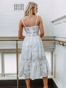 Weiß Sommerkleid Maxikleid 2018 Sexy Langes Kleid Spitze V