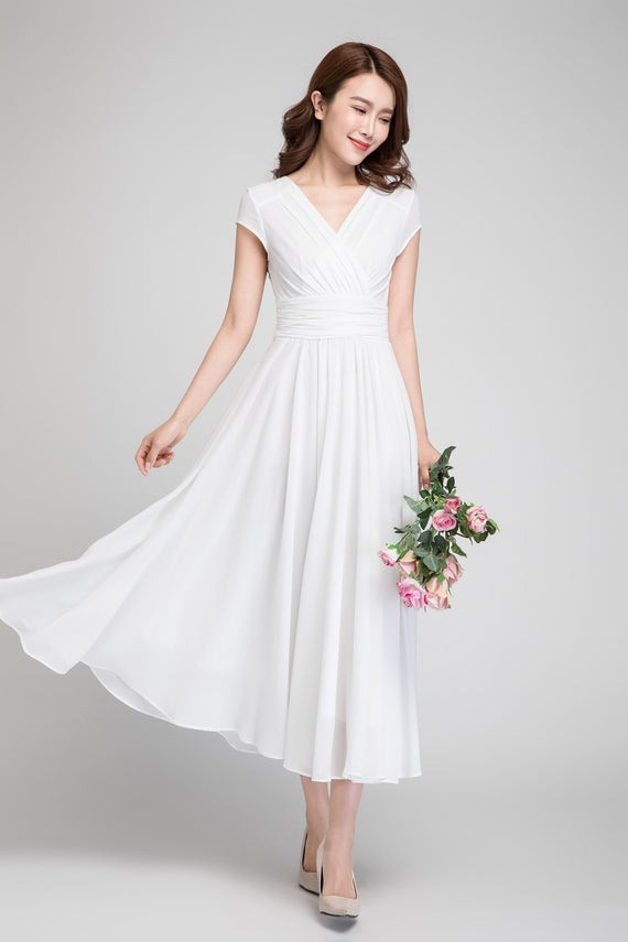 Weiße Chiffonkleid Abendkleid Lang Frau Kleid Weißes  Etsy