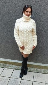 Weiße Lange Mohair Kleid Pullover Pullover Jersey Hand