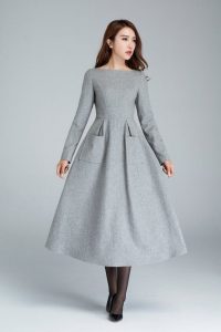 Wollkleid Kleid Mit Taschen Hellgraues Kleid