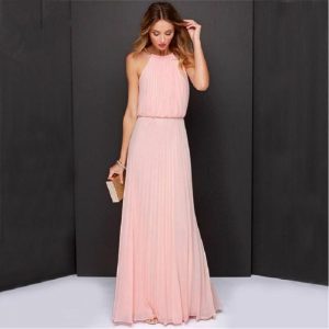Women Sexy Long Party Dress Pink Floor Length Sleeveless