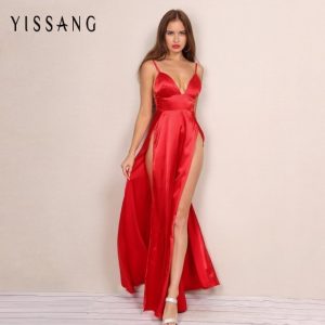 Yissang Elegante Backless Satin Langes Kleid Partei Sexy