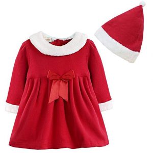 Yizyif Baby Rot Langarm Kleid Mädchen Weihnachtskleid