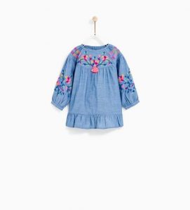 Zara  New Collection  Chambray Embroidered Dress