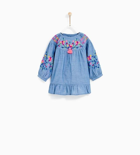 Zara  New Collection  Chambray Embroidered Dress