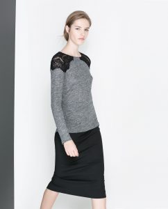 Zara Tshirt With Lace Shoulders In Gray  Lyst