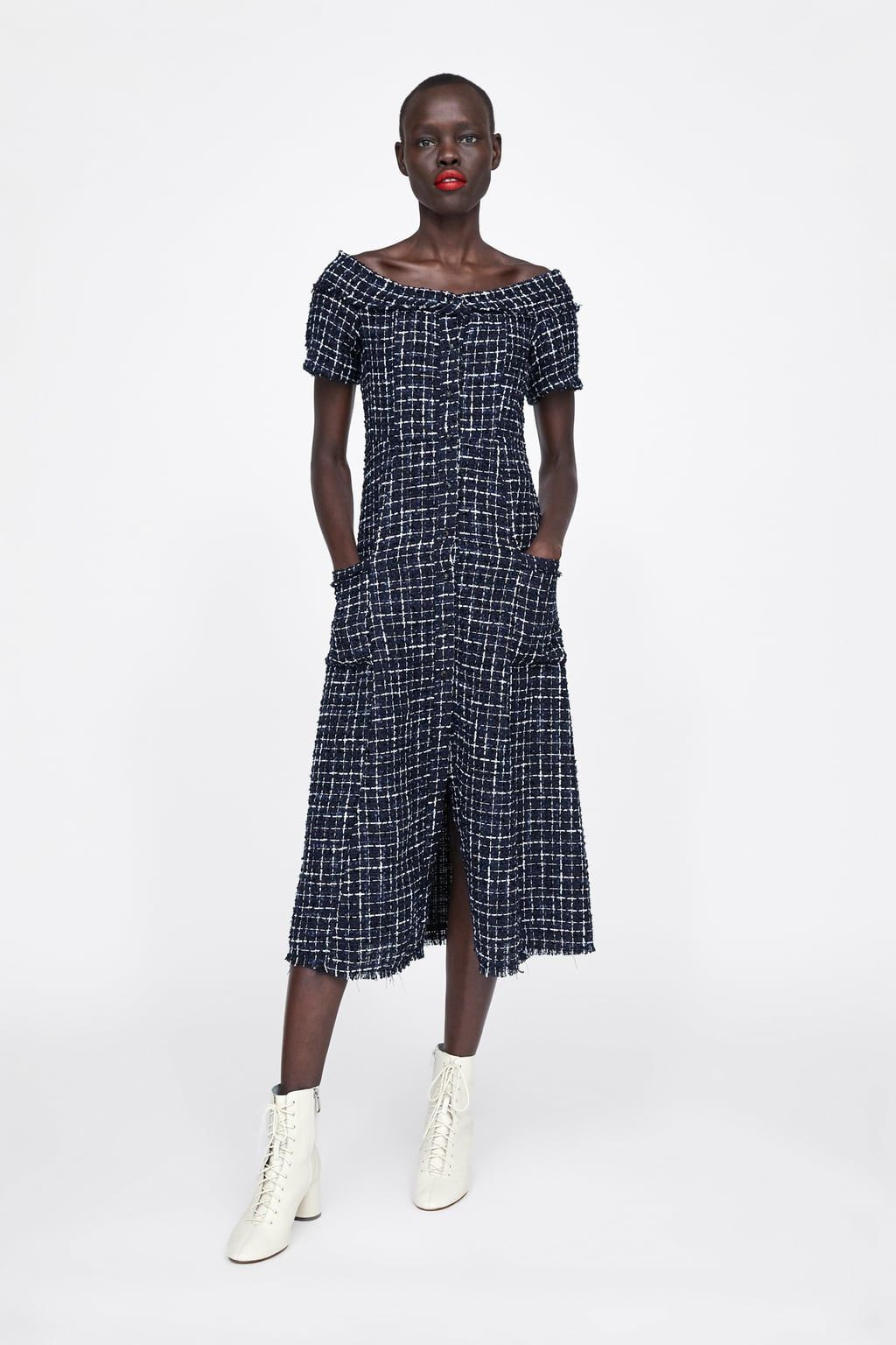 Zara  Woman  Tweed Dress With Gemstone Buttons  Kleider