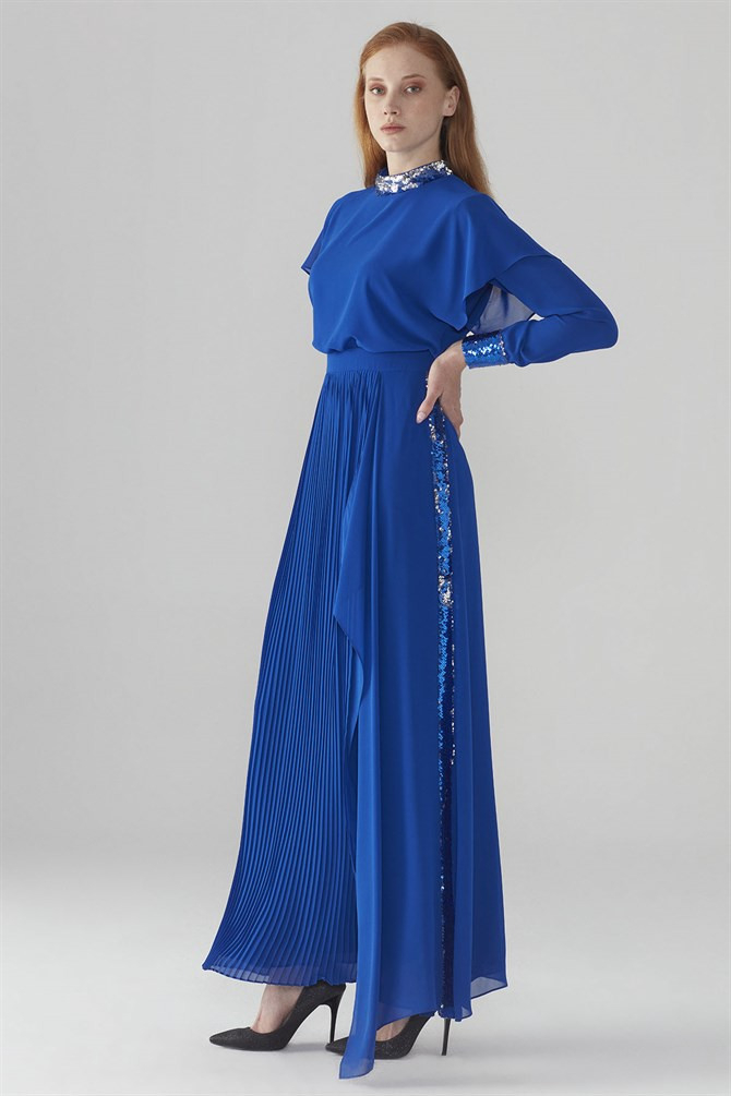 Zühre Kleid Mit Pailletten Königsblau E0089