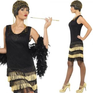 Charleston Kleid Schwarz Gold Mafia Flapper 1920 20Er