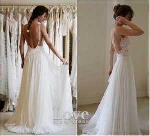 Custom Made A Line Chiffon Backless Lace Wedding Dresses