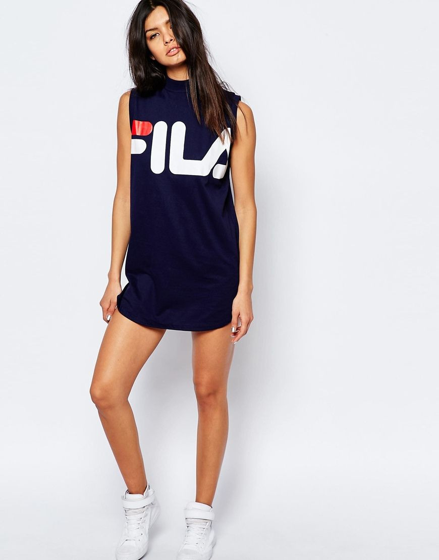 Fila Tshirt Dress With High Neck  Large Front Logo