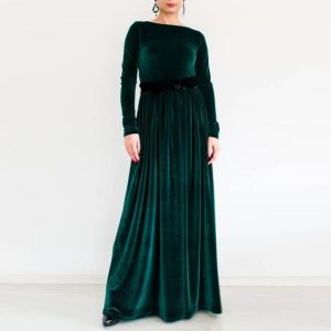 Grünem Samt Maxikleid Plus Size Bescheidenes Kleid