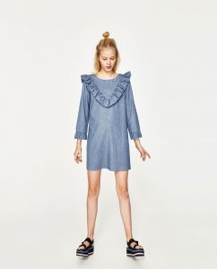 Image 1 Of Frilled Denim Dress From Zara  Dresses Shift