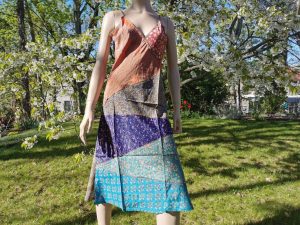 Kleid Tunika Patchwork M/L Saristoffe Bunt Recycelt